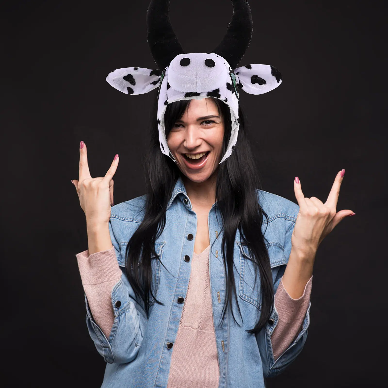 Kuhhut: Niedliches Tier-Kopfbedeckung, weiches, bequemes Design für Cosplay-Partys, Fotoboxen, Bauernhof-Events, Halloween-Bühne