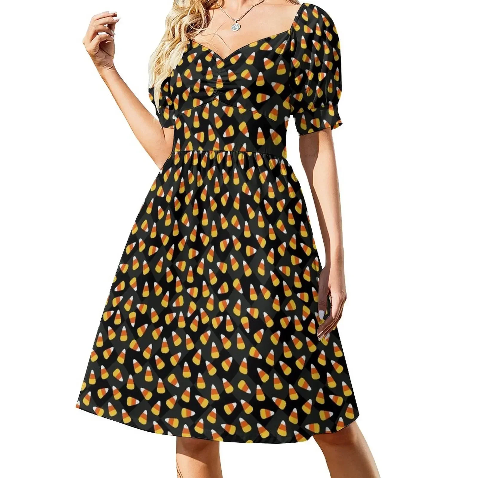 

Candy Corn Pattern Short-Sleeved Dress luxury dresses Long dress woman