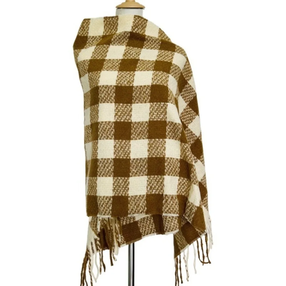 

Темпераментный клетчатый шерстяной шарф с кисточками, холодостойкий корейский стиль, зимние кашемировые шарфы, утепленные длинные женские кашемировые шаль, женская