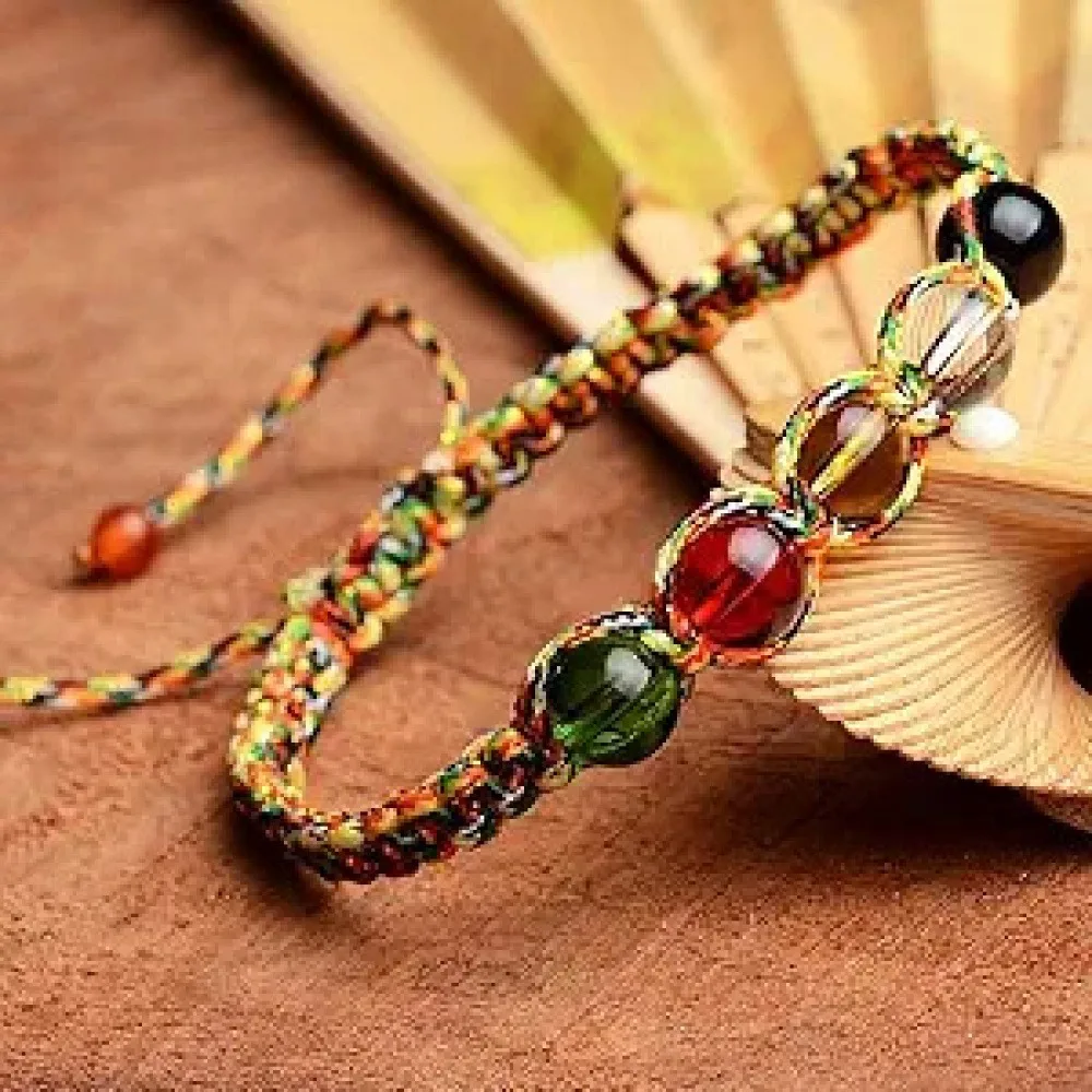 2 Pack Five Elements Color Bead Braided Bracelets, Adjustable Hand-Woven Multicolor Rope Lucky Charm Wrist Jewelry, Oriental Feng Shui Balance Energy Bracelet for Men Women Meditation Birthday Holiday Gift