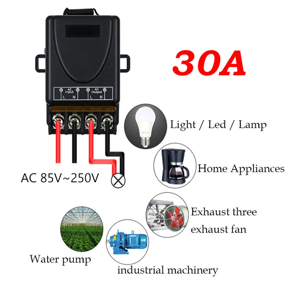 สวิตช์รีโมทคอนโทรล433MHz รีเลย์รับสัญญาณและส่งสัญญาณไร้สาย30A 220V 110V ระยะไกล1000เมตร