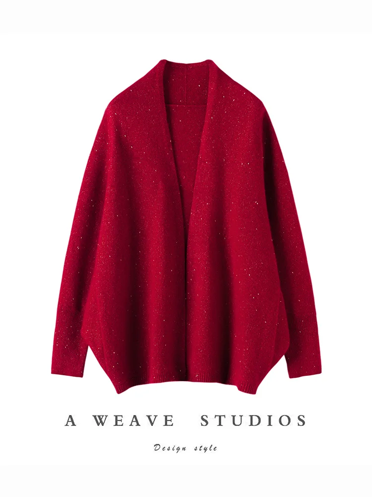 

Great Women Cashmere Cardigan Batwing Sleeve Loose Sweater Turn-down Collar Autumn Winter 100% Cashmere Knitwear Cloak Style Top
