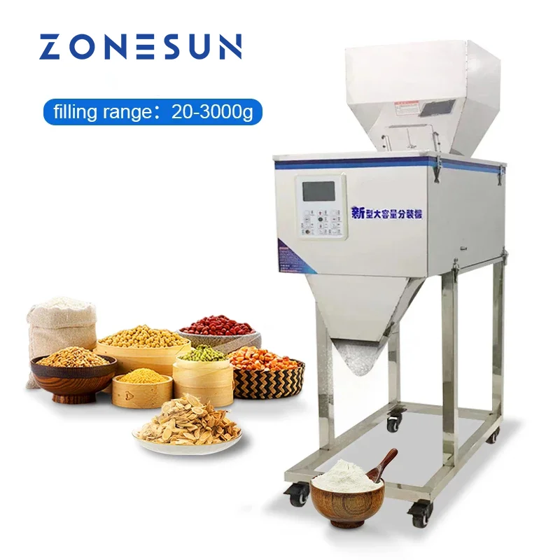 

ZONESUN 3000g Food Filling Machine Racking Machine Granular Powder Materials Weighing Packing Machine For Seeds Coffee Bean