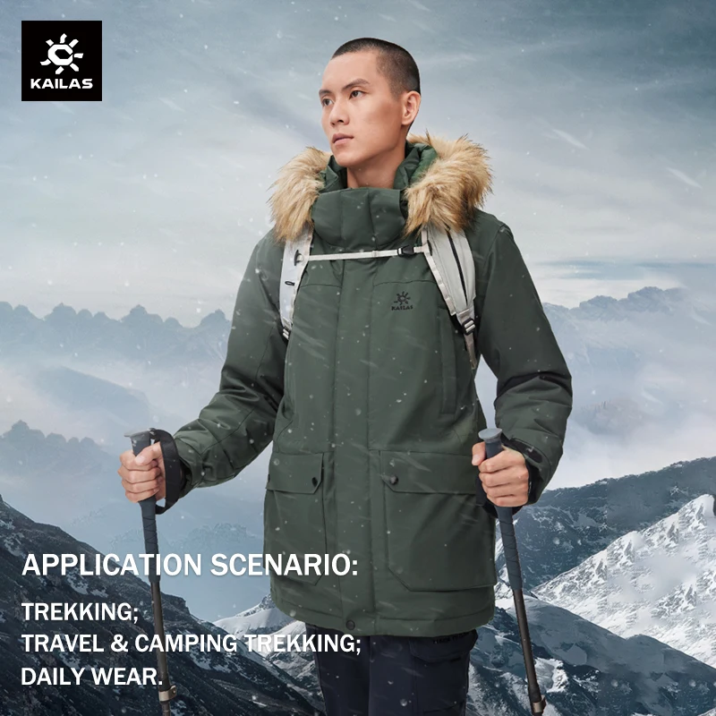 

KAILAS-Down Jacket Fur Collar for Men Mid-length Goose Down Coat Korean Waterproof Climbing Thicken Warm Overcoats KG2033503