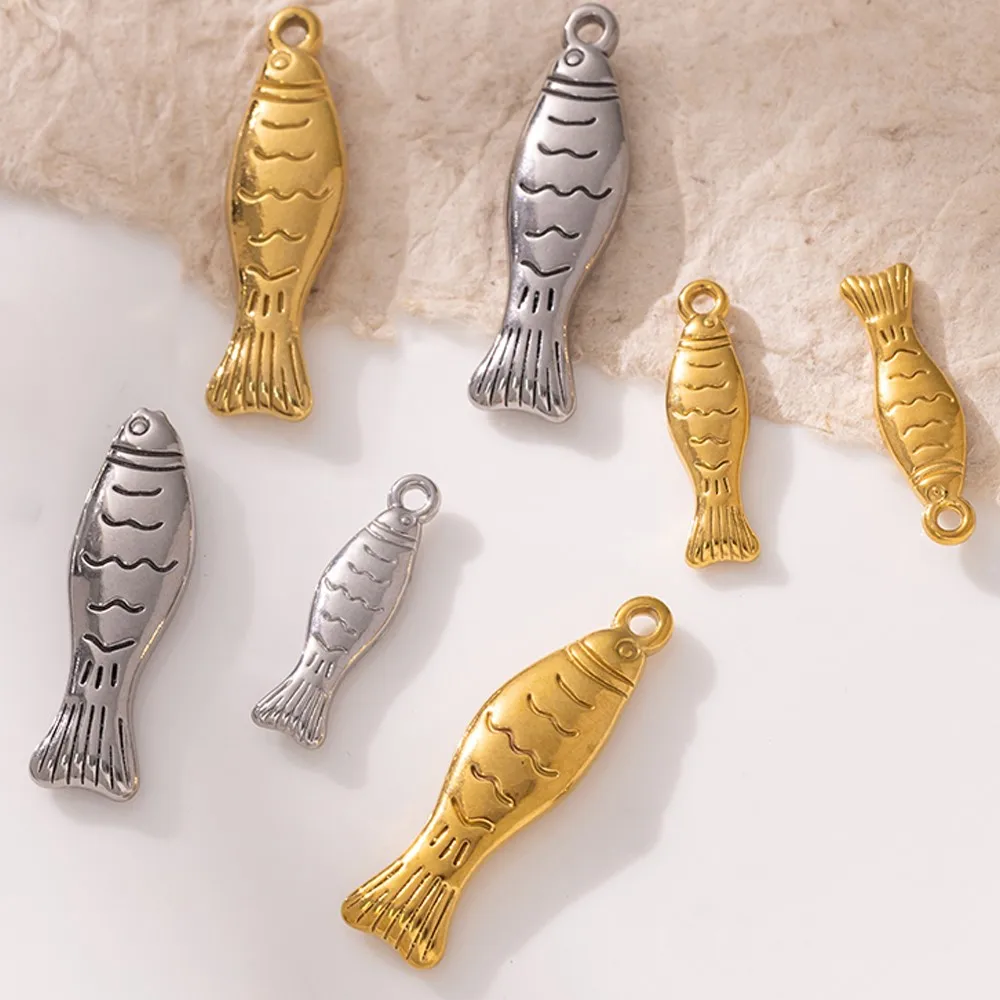 5Pcs Stainless Steel 18K Gold Fish Charms Pendant For DIY Necklace Bracelet Earrings Summer Jewelry Making Supplies Findings view 4