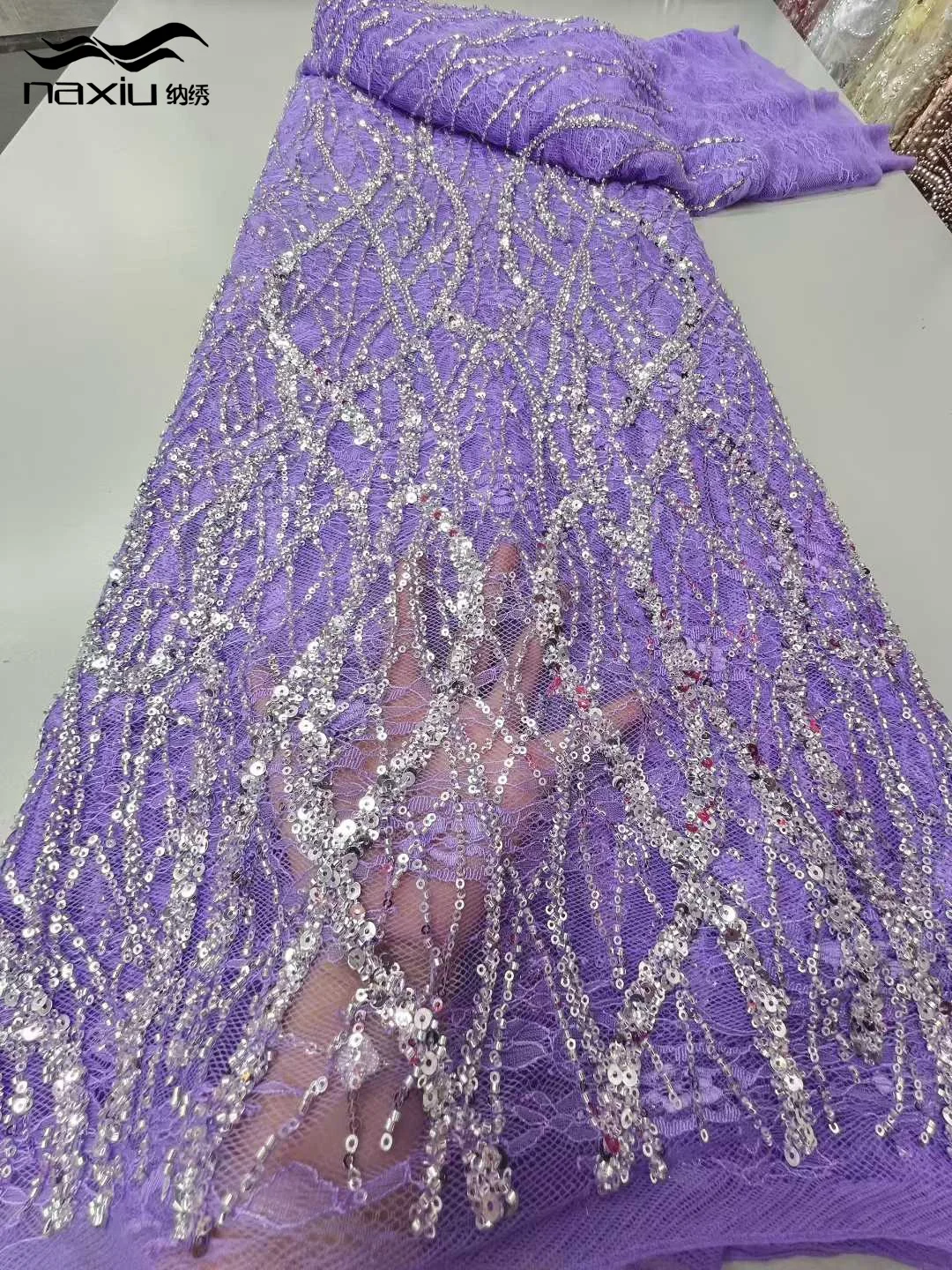 Madison African Mesh Lace Fabric With Sequins 2025 High Quality French Beads Tulle Lace Fabric for Women Party Dresses Material