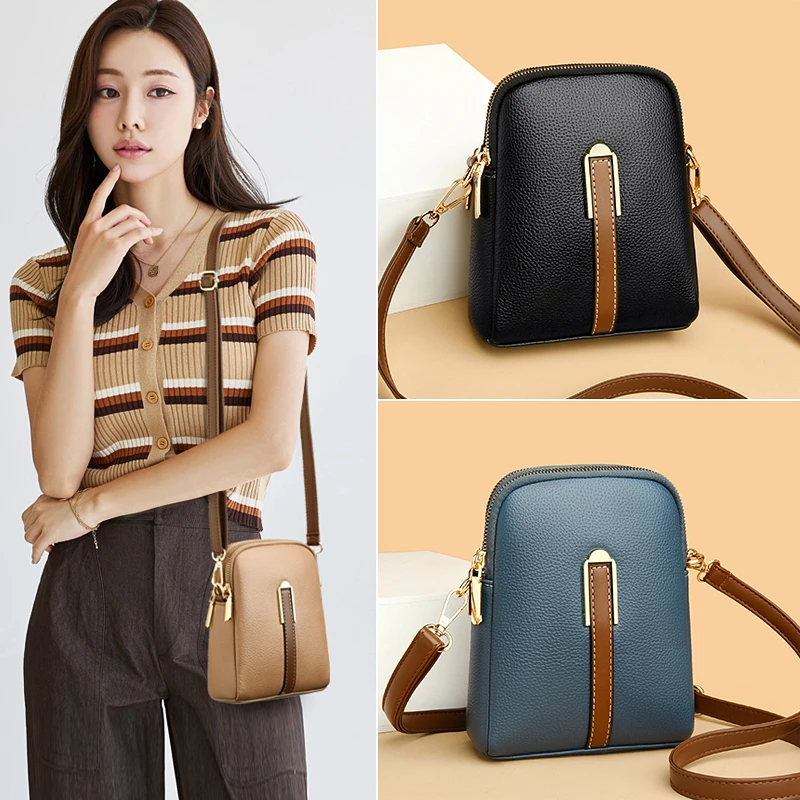 Luxury Genuine Leather Women\'s Phone Bag Wallets Fashion Shoulder Messenger Bags For Women 2024 Female Small Messenger Tote Sac