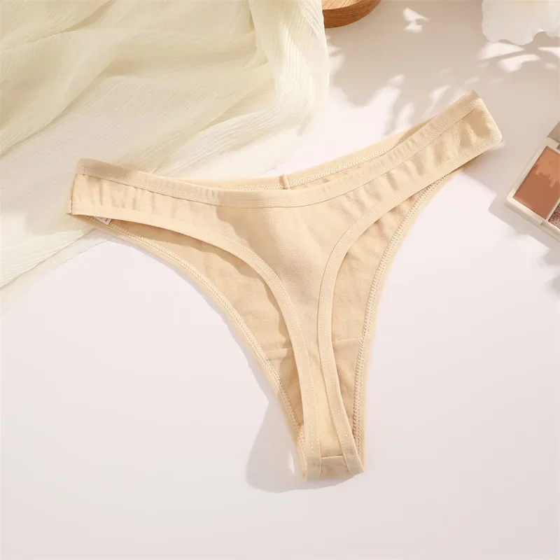 Calcinhas de algodão de cor sólida para mulheres, lingerie sexy de cintura baixa, roupa íntima respirável, calcinhas tipo G-string, lingerie macia, tamanhos S-XL.
