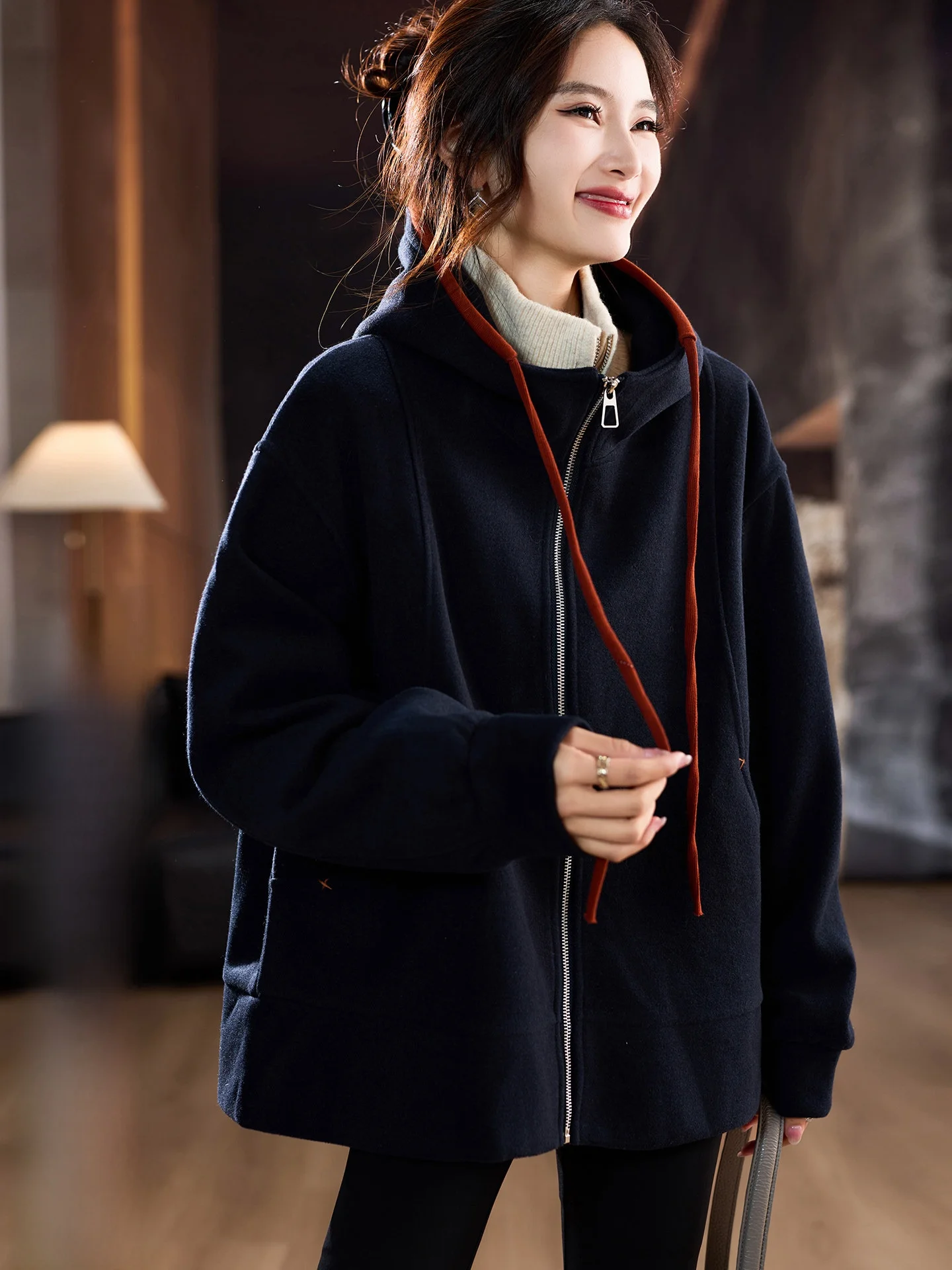 

Faionable контрастного цвета шерстяное пальто с капюшоном женское зимнее новое элегантное пальто большого размера европейские товары Top irt