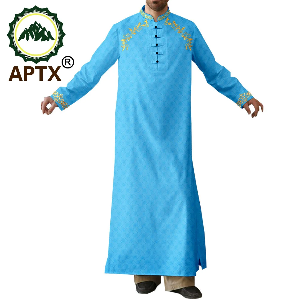 APTX رداء للرجال مسلم موضة Jubba ثوب واحد الصدر فضفاضة التطريز ملابس عادية الزفاف الكنيسة ارتداء T2014007