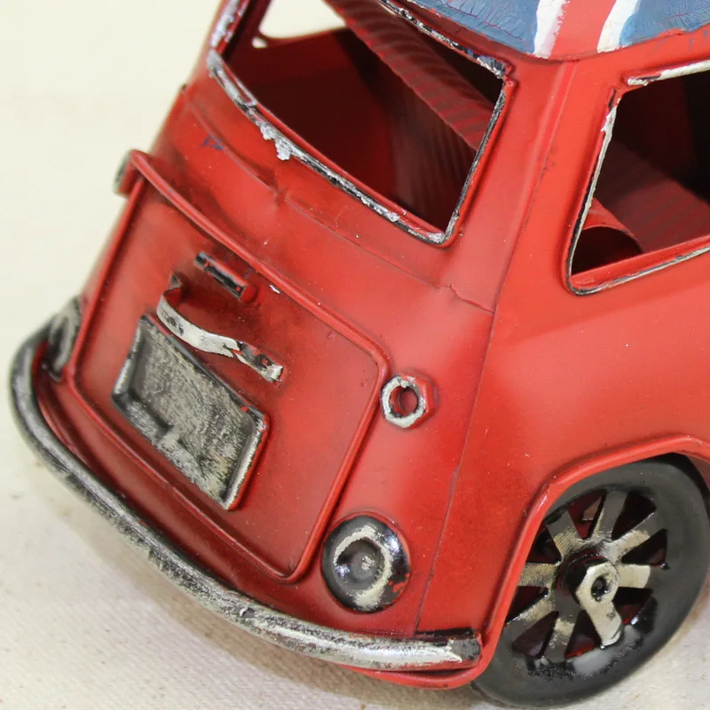 1:18 Mini Cooper Retro Iron Sheet Car Model Handmade Old Style for Collection Home Furniture and Decoration for Kid and Adult