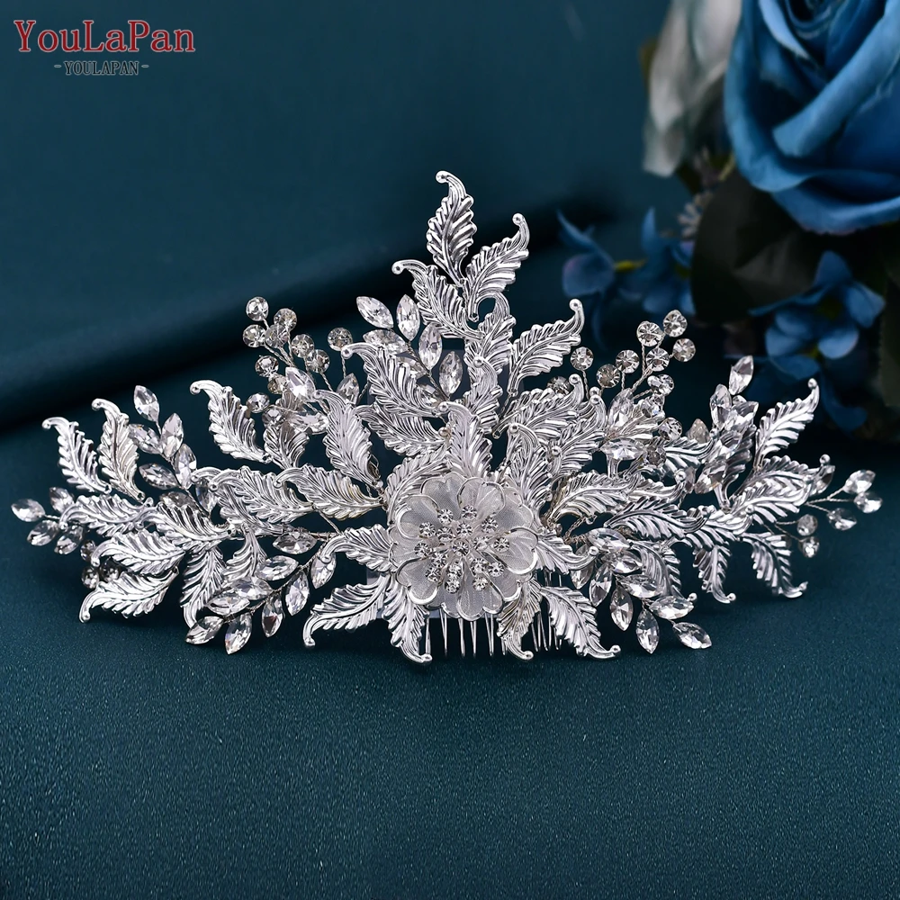 YouLaPan HP512 Wedding Crown Bridal Tiara with Comb Alloy Leaf Women Wedding Hair Accessories Jewelry Bride Headdress Earring