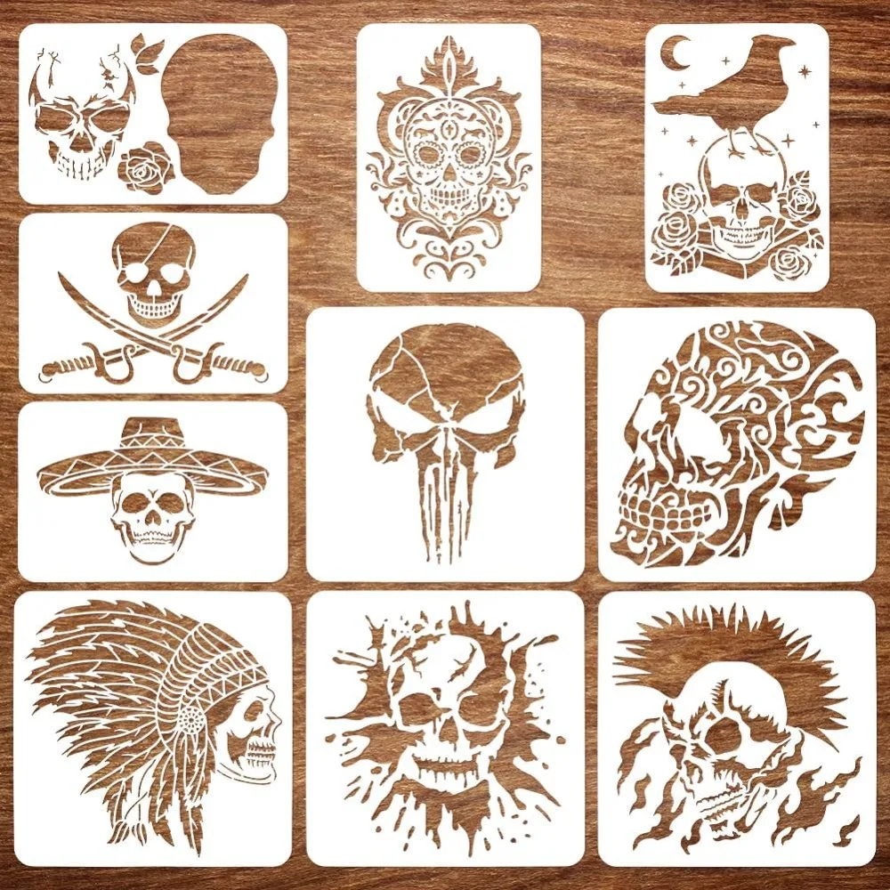 10 Pcs Skull Spraying Stencils 8.3x11.7