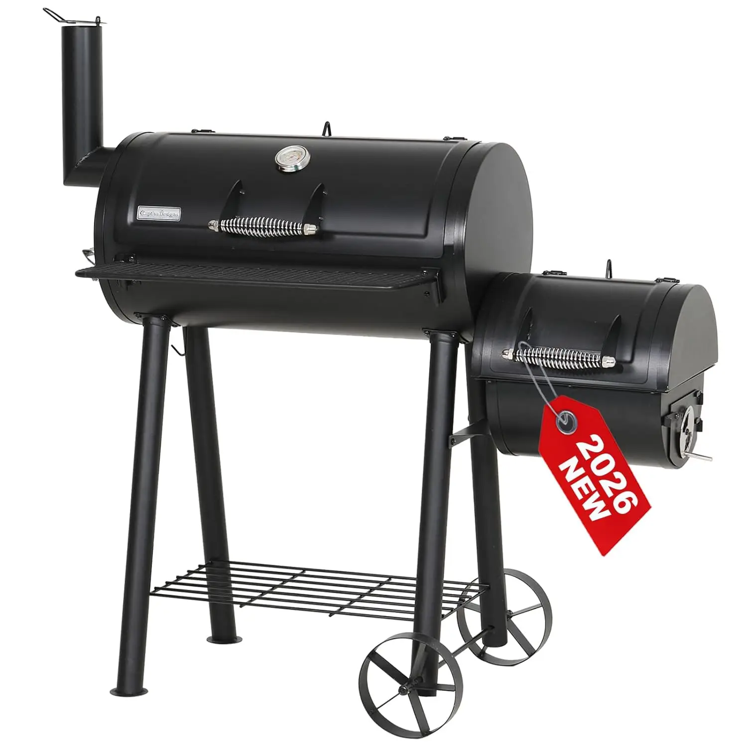 

Офсетный гриль-коптильня на древесном угле с камерой для приготовления 28 дюймов, комбо-устройство: коптильня-бочонок и гриль на древесном угле, 512 кв. дюймов. Внутри. Космический, настраиваемый