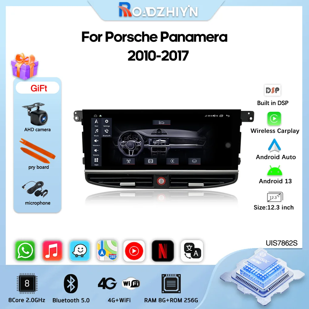 

12.3 " Car Multimedia Video Player For Porsche Panamera 2010-2017 GPS Navigation Android13 Auto Radio Carplay 4G wifi 360Camera