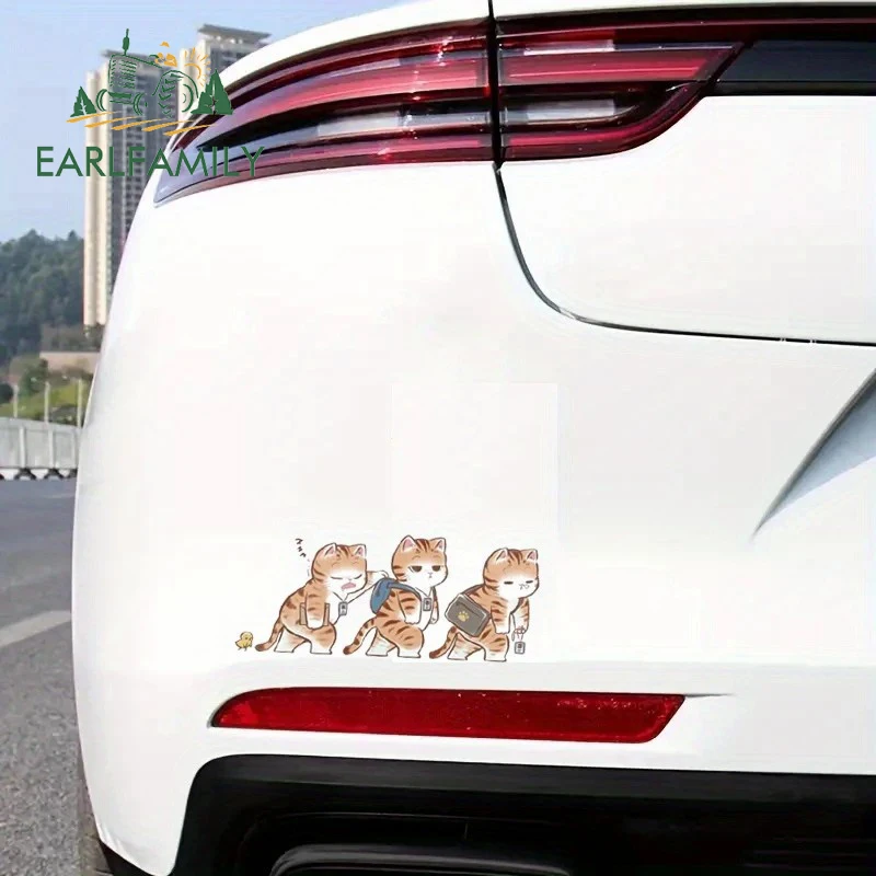 

EARLFAMILY Cute Cat Walk Car Sticker Car Accessories Toolbox Computer Cooler Decal Beautiful High Quality Exterior Accessories