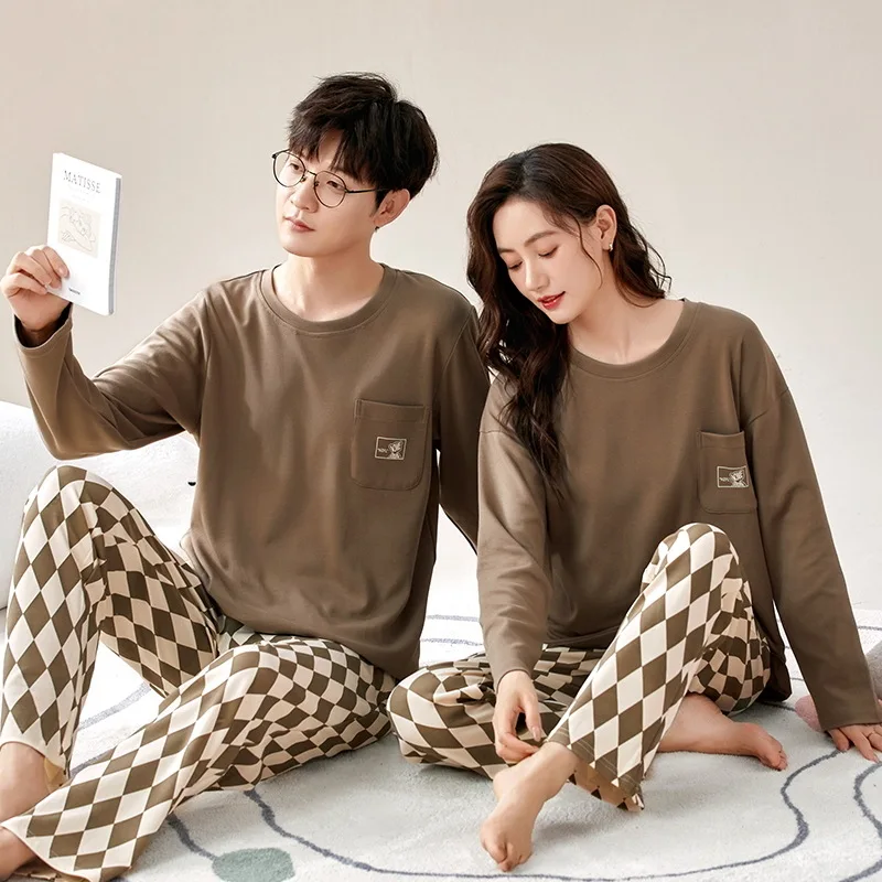 Autumn Couples Sleepwear Women Men Pajama Set Korean Loose Pijama Mujer Cartoon Bear Long Sleeve Cotton Pyjama pijamas de pareja