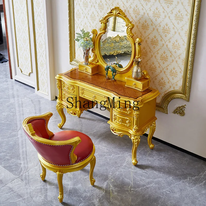 

CL Solid Wood Dressing Table Master Bedroom Makeup Table Large Villa Luxury gold Storage Cabinet