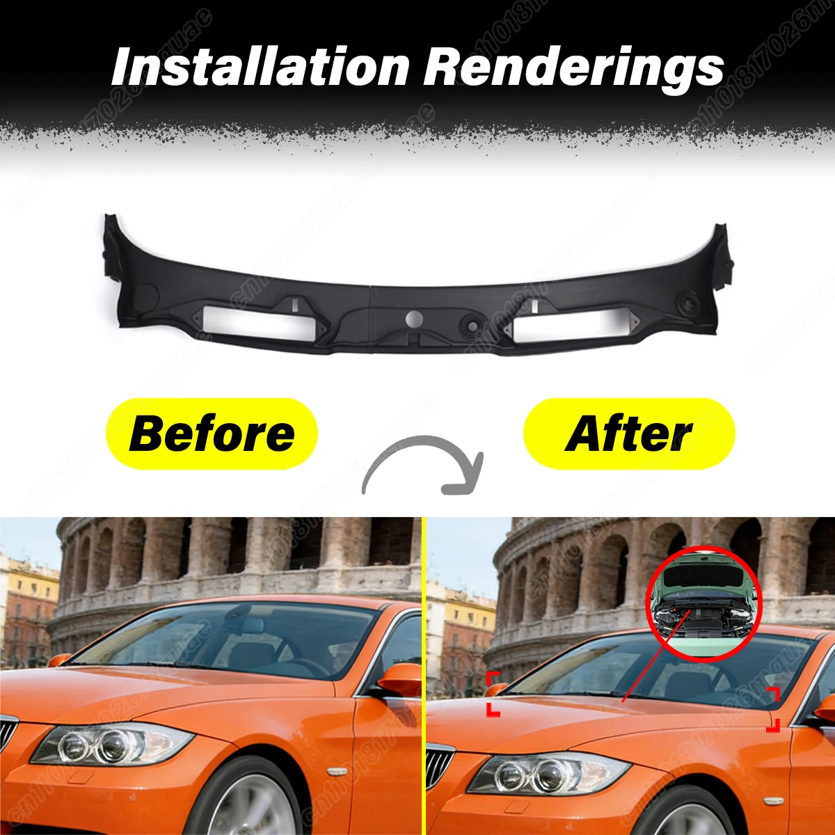 For BMW 3 Series E90 E91 328i 353i 2005 2006 2007 2008 2009 2010 2011 2012 Automobile Windshield Wiper Cowl Decoration Body Kit