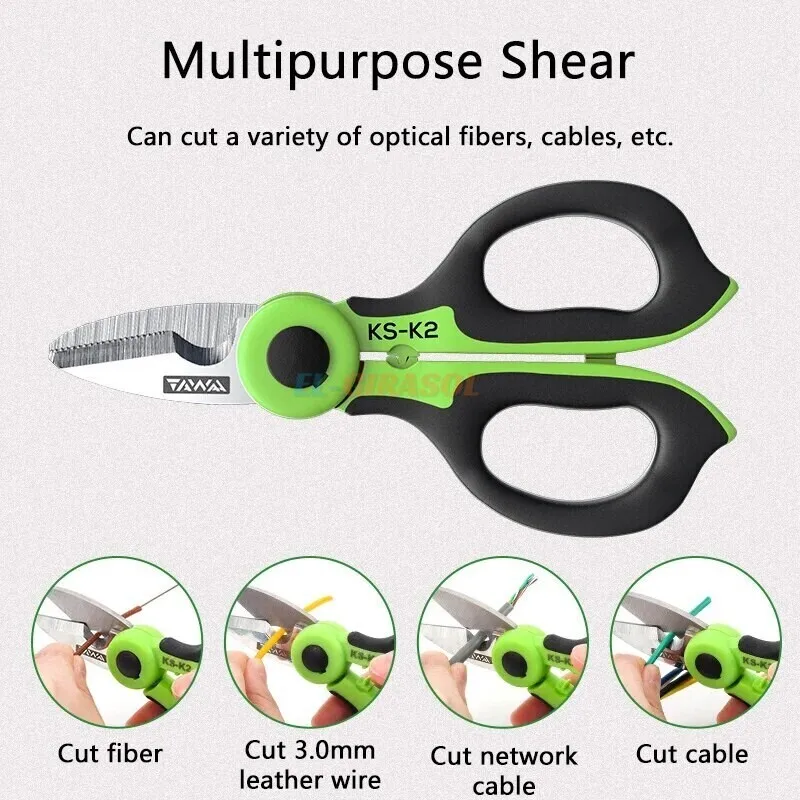 KS-K2 Kevlar Scissors Fiber Optic Cut Tool Kevalr Cutter Hand Tool Stainless Steel Scissors Optical Wire FTTH Fiber Optic Tools