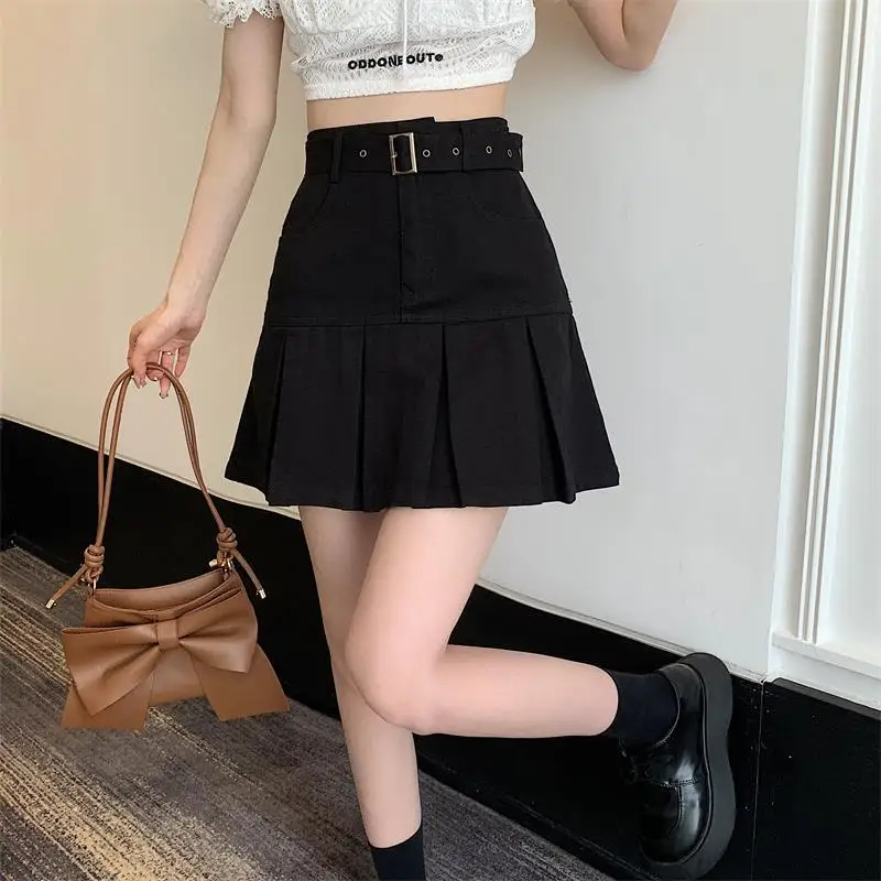 

Женская джинсовая плиссированная мини-юбка А-силуэта с завышенной талией, летняя коллекция 2026, новинка в корейском стиле для модниц