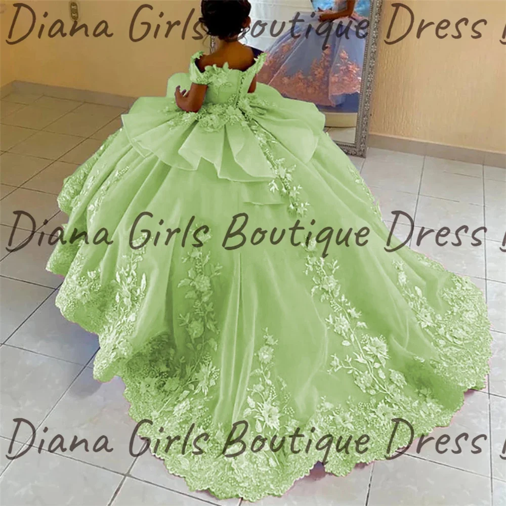 หรูหราคู่สีดอกไม้สาวชุดแต่งงานชุดเจ้าหญิง Appliques เด็กของขวัญวันเกิด First Communion Gowns