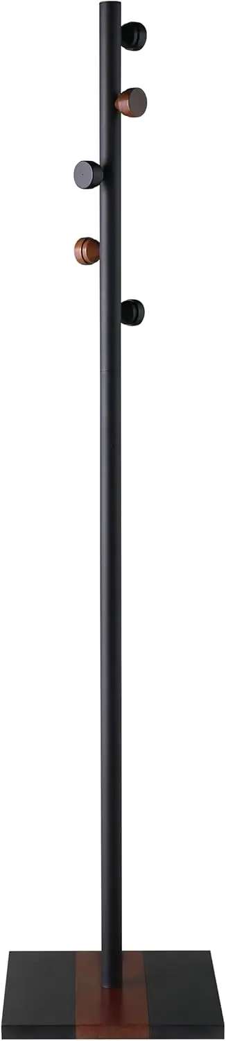 

Modern Freestanding Coat Rack with 5 Hooks, Stable Wood Base for Entryway Bedroom Living Room Office Space-Saving