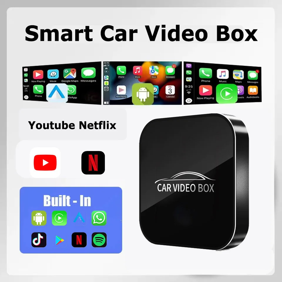 CarPlay ai Box Android Auto & Carplay 3in1 Multimedia Adapter Box Andriod 12.0 Built-in System Netflix YouTube Plug & Play