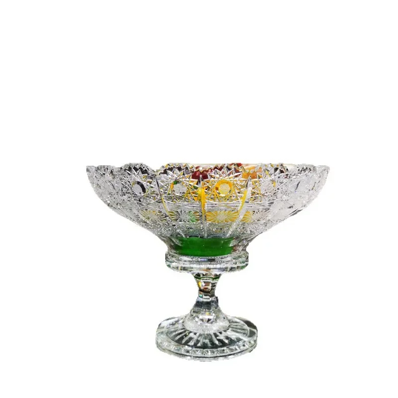 

Bohemian crystal glass fruit plate fruit blue hand-carved fruit plate sugar tank