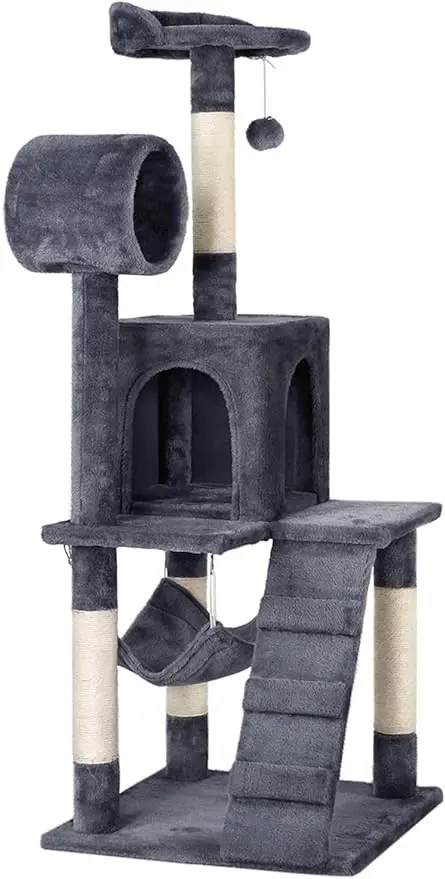 Cat Tree Tower Kitten Condo Scratching Post with Hammock Tunnel 51in