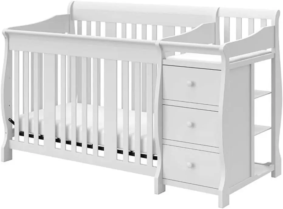 

Pemberly Row 4-in-1 Convertible Crib and Changing Table Combo in White, Three Level Adjustable Mattress Height, Easily Converts