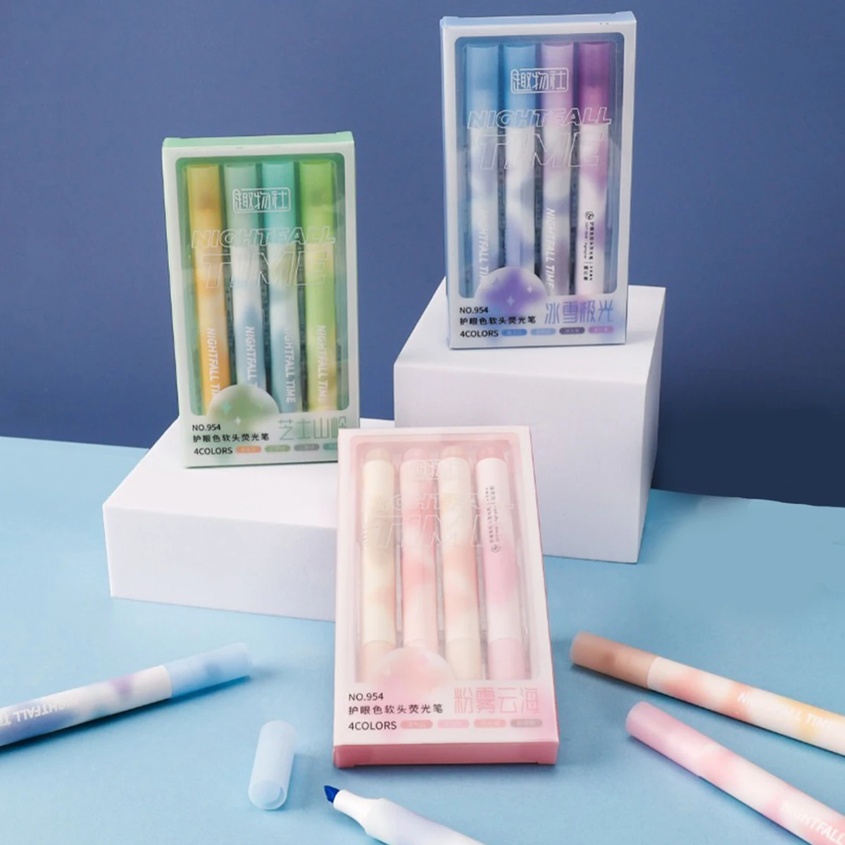 

4 Colors/box Kawaii Soft head Highlighter Pen Fine Pastel Highlighter Marker Scrapbook Painted Stationery School Supplies