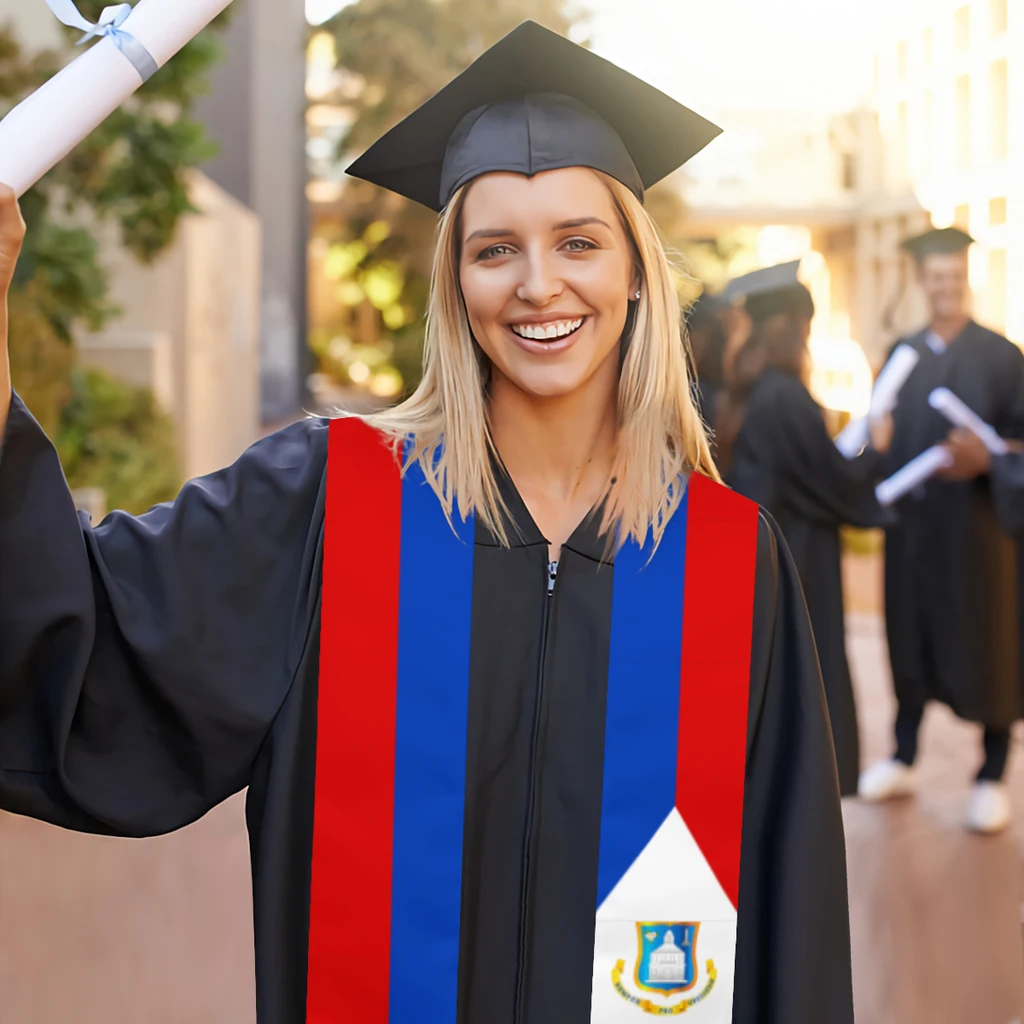 Faja de graduación con bandera de San Maarten, bufanda, chal, estola, azul zafiro con raya de estrella, accesorio para vestido de soltero, cinta 180*14cm