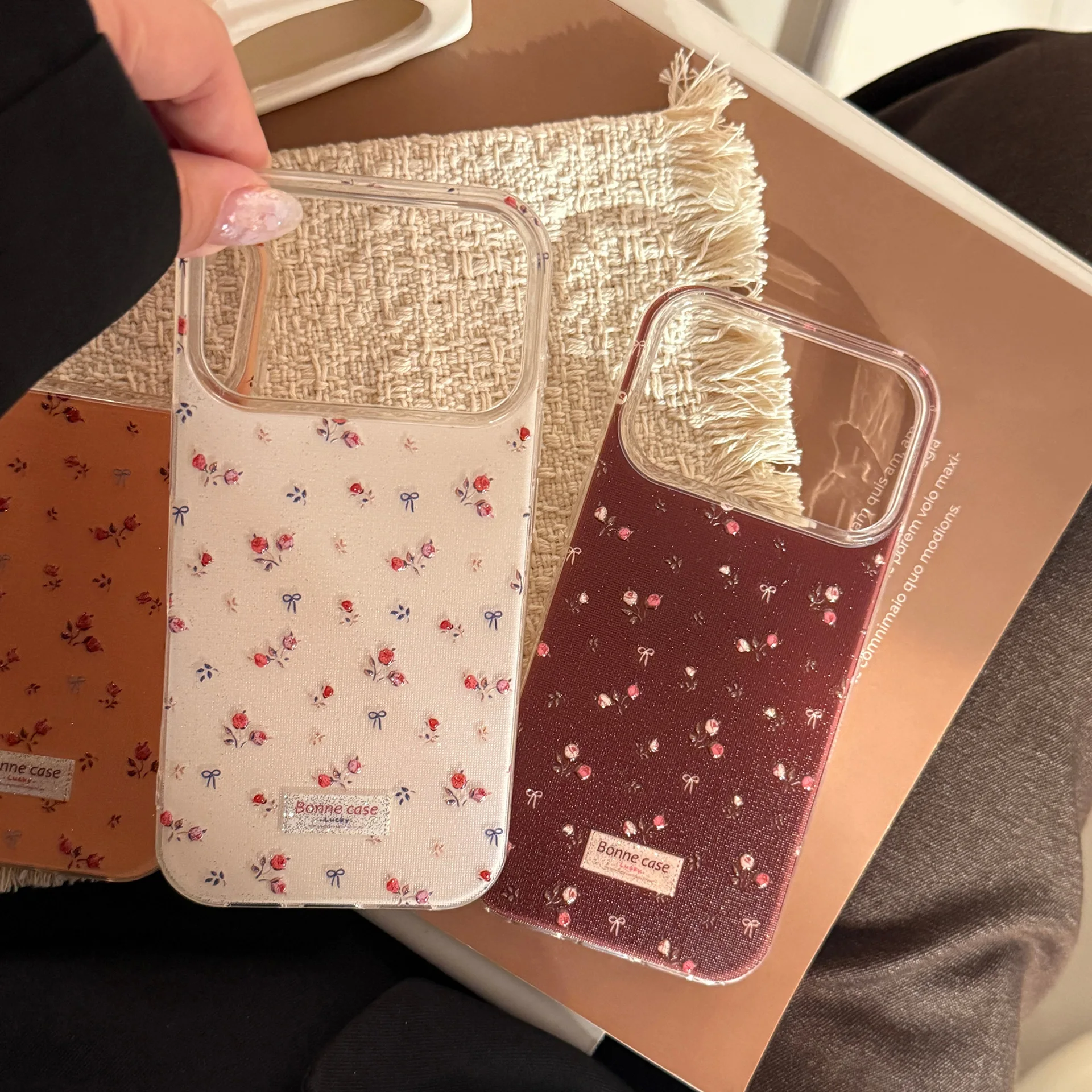 Coque de téléphone coréenne à écran intégral avec fleurs et paillettes pour iPhone 17 Air 16 15 14 13 12 mini 11 Pro Max XS XR X Plus, coque rigide antichoc