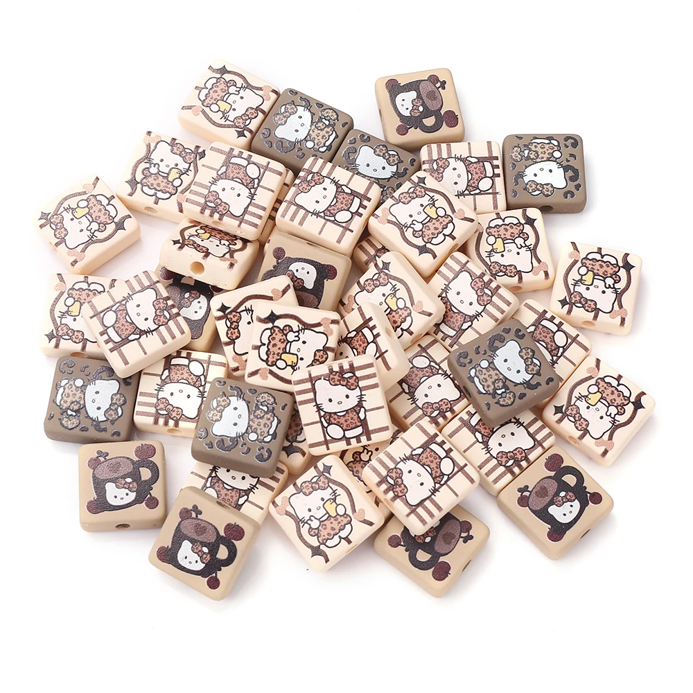 10Pcs New Suqare Multiple Types Of Cats Arylic Beads DIY Handmade Jewelry Bracelet Phone Chain Bead Material Accessory