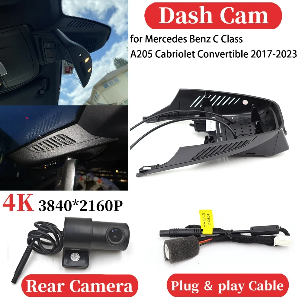Para Mercedes Benz Clase C A205 Cabriolet Convertible 2017-2023 grabadora de vídeo 4K para coche DVR cámara de salpicadero Plug and play