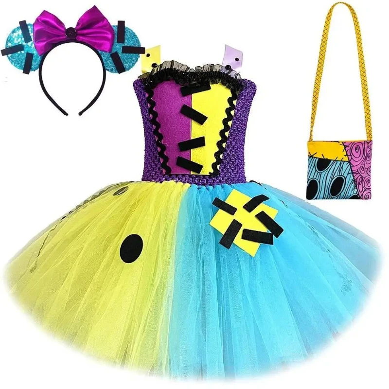 Horror Sally Halloween Costumes for Girls Nightmare Before Christmas Cosplay Dress Kids Carnival Party Fancy Outfit with Gloves