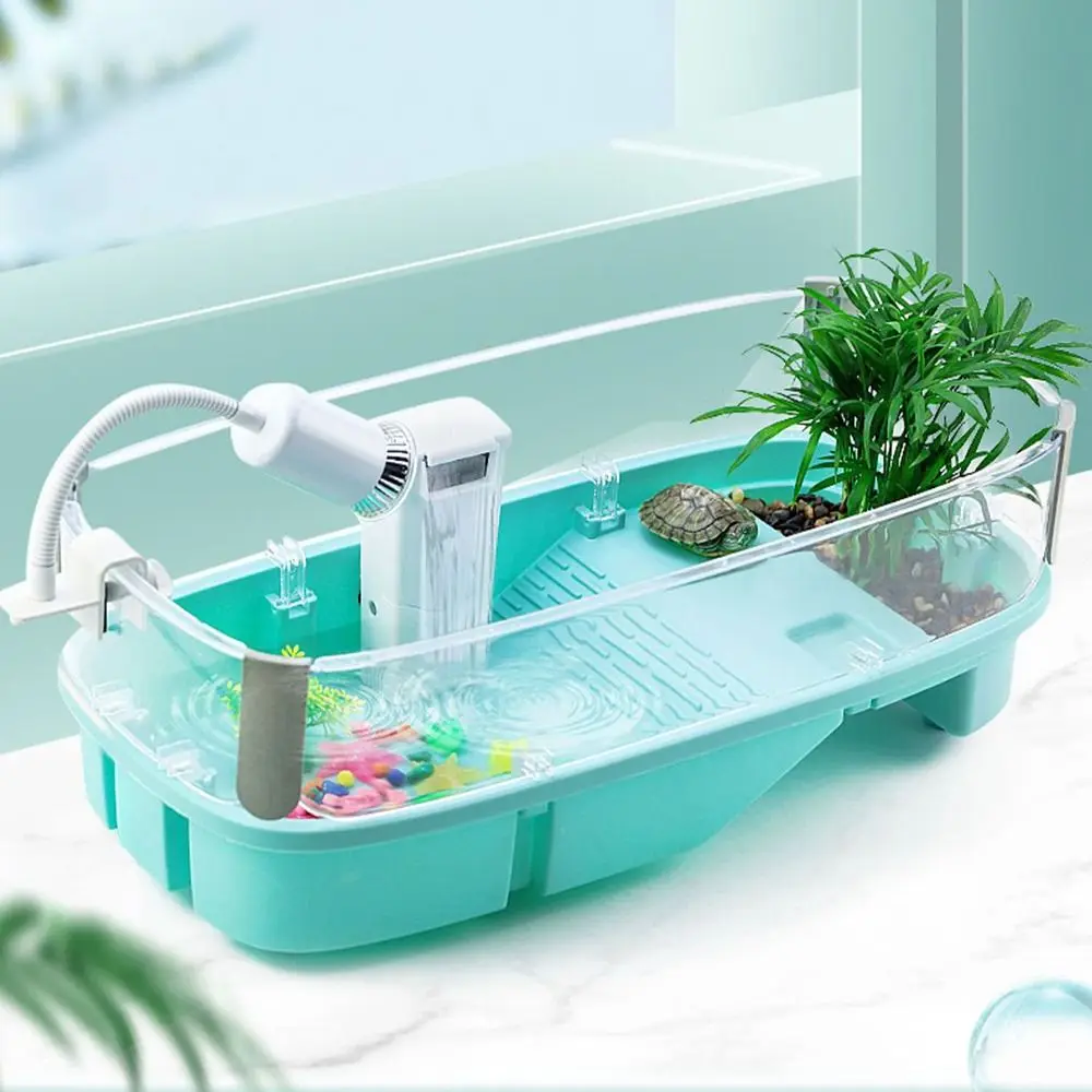 

Reptile Habitat Plastic Transparency Turtle Tank House with Areas To Breed Feed Swim Bask Indoor Enclosure Water Turtles Cage