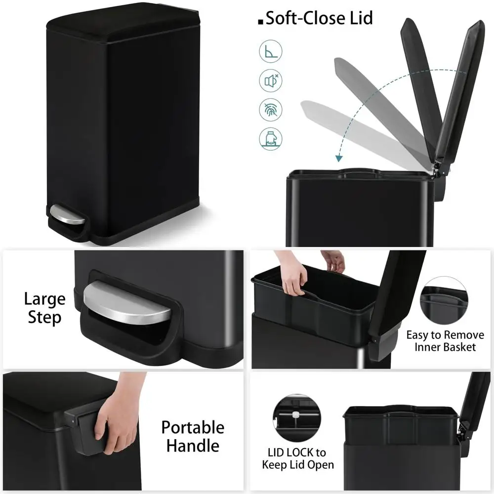 

Large 50L Stainless Steel Kitchen Trash Can with Step Pedal, Slim Design, Lid Included, Ideal for Garbage Disposal