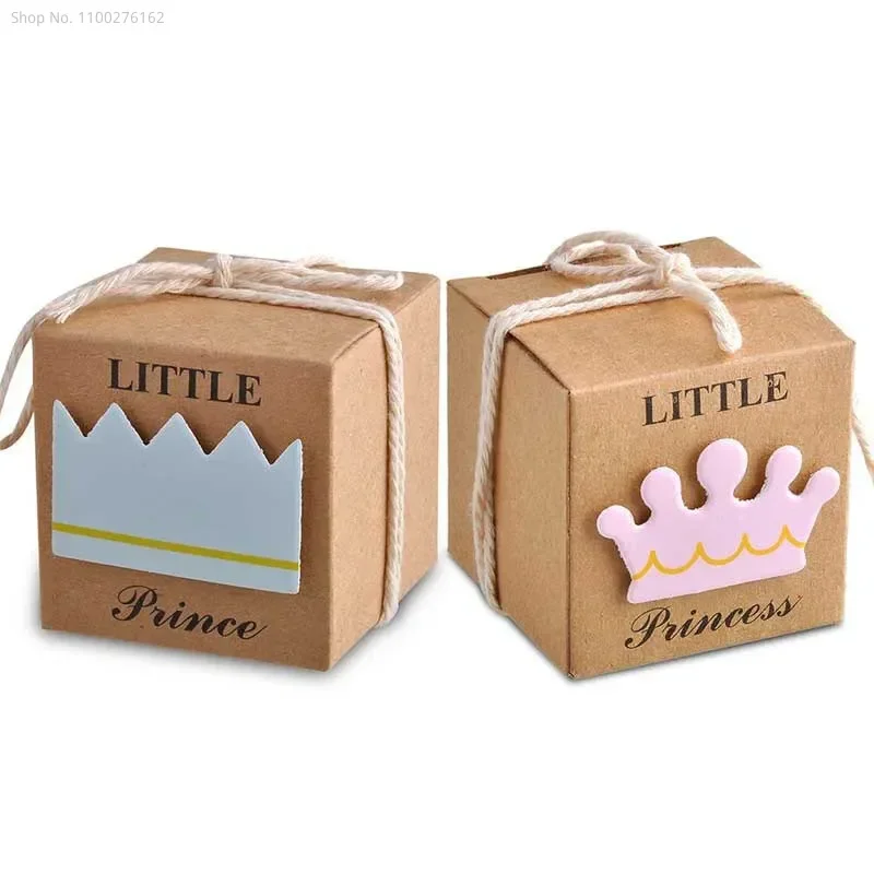 

50/100pcs Princess Prince Kraft Paper Box Treat Kids Birthday School Baby Shower Gifts For Guests Boy Girl Christening Boxes