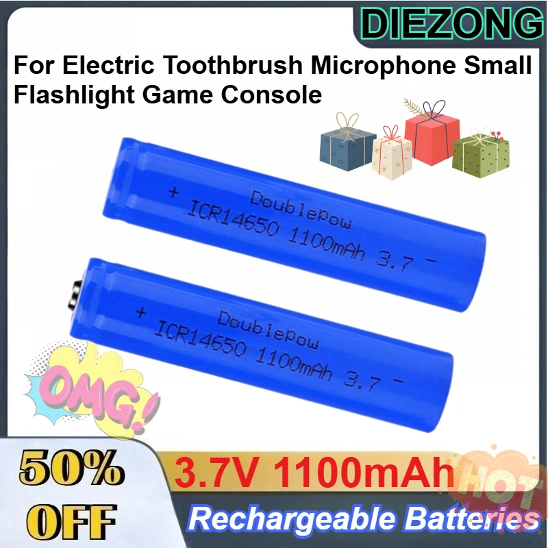 

2 Pcs 14650 Lithium Battery 3.7V Rechargeable Batteries 1100mAh for Electric Toothbrush Microphone Small Flashlight Game Console