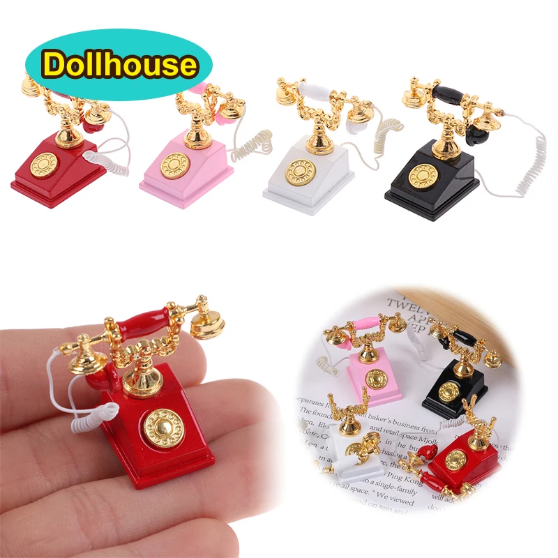 1:12 Vintage Telefon Puppenhaus Miniatur altmodische Telefon Home Wired Telefon Möbel für Puppenhaus Zubehör