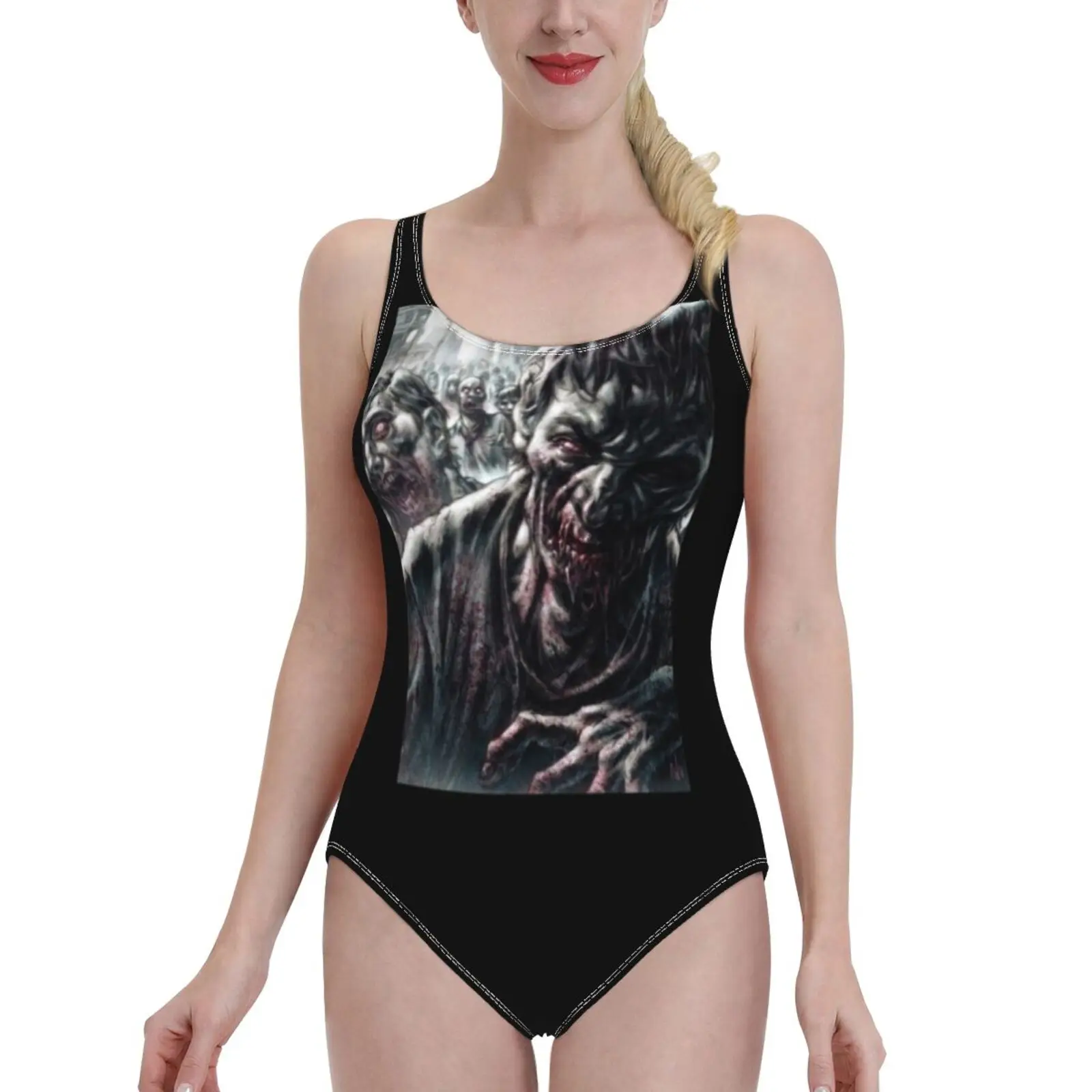 

Zombie Horde One-Piece Swimsuit Women Sexy Monokini Bathing Suits New Girl Beach Swimwear Zombies Creepy Horror Undead Zombie