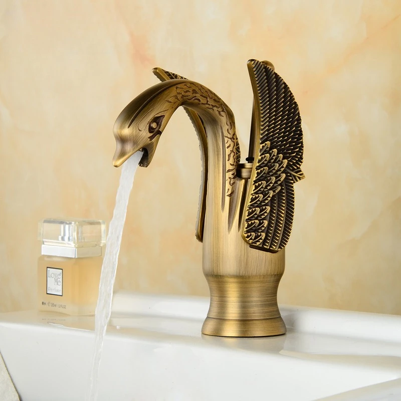

European Antique Style High Gold Plating Swan Basin Faucet Countertop Basie copper