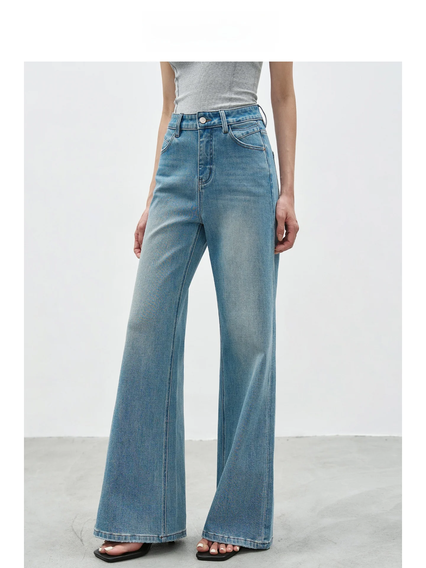 

EIGHTHMONTH Slimming Comfortable High Waist Straight Leg Retro Denim Jeans Women's Casual High Elastici Cotton Blend Jeans