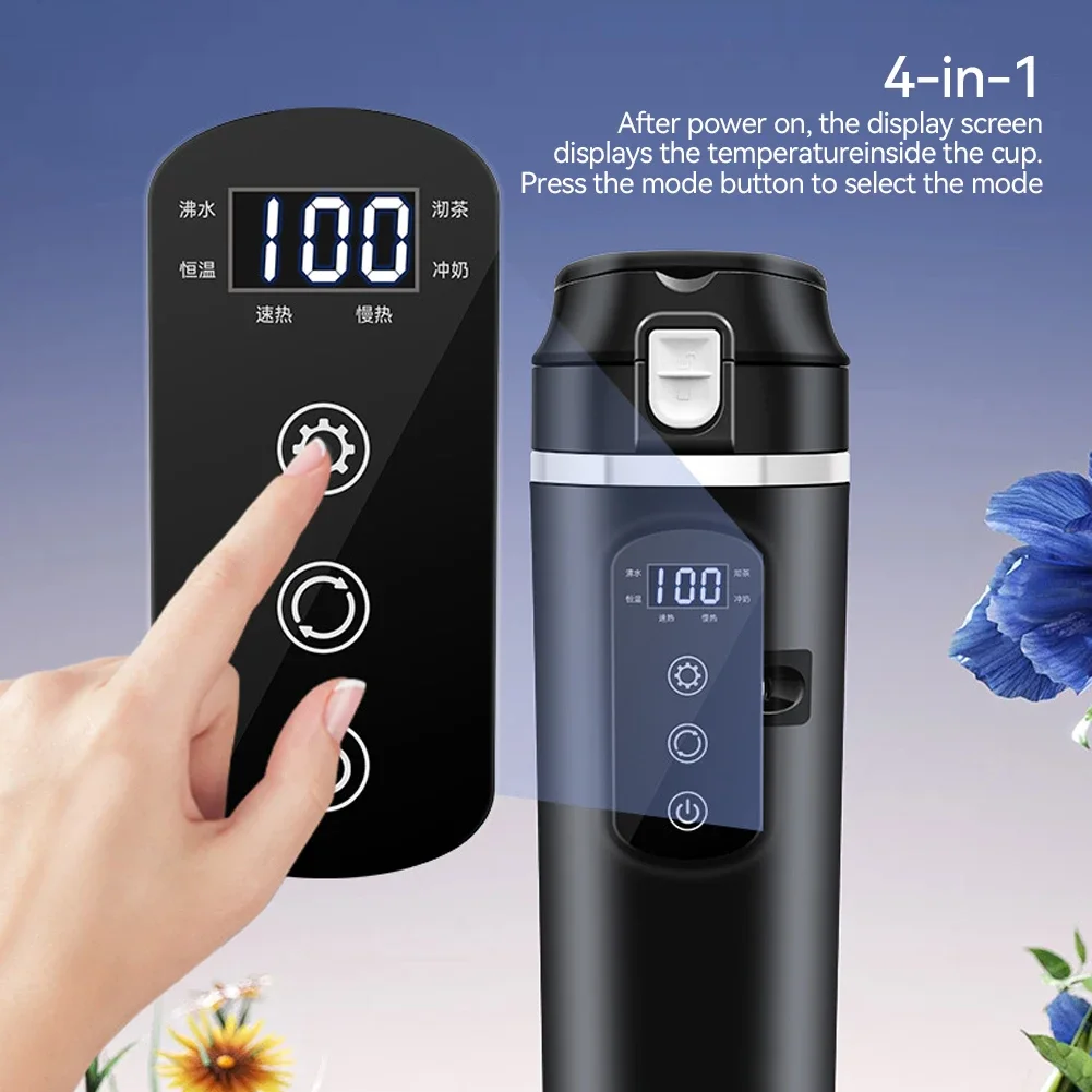 500ml Stainless Steel Car Heating Cup 12V/24V Smart Temperature Control Electric Kettle Stainless Steel Cup Water Warmer Bottle