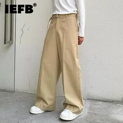 IEFB Solid Color Men's Suit Pants Korean Style Pleated Belt Trousers Straight Wide Leg Casual Male Bottom New Simple 2024 9C7875