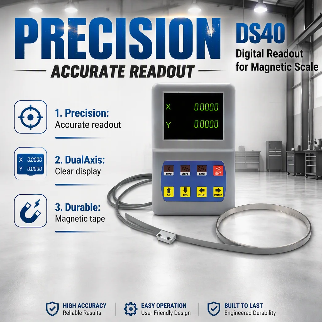 DITRON DS40 2 Axis Dro Digital Readout with 2pcs Magnetic Reading Head 1.5 Meter Magnetic Tape for Mini Size Lathe Milling