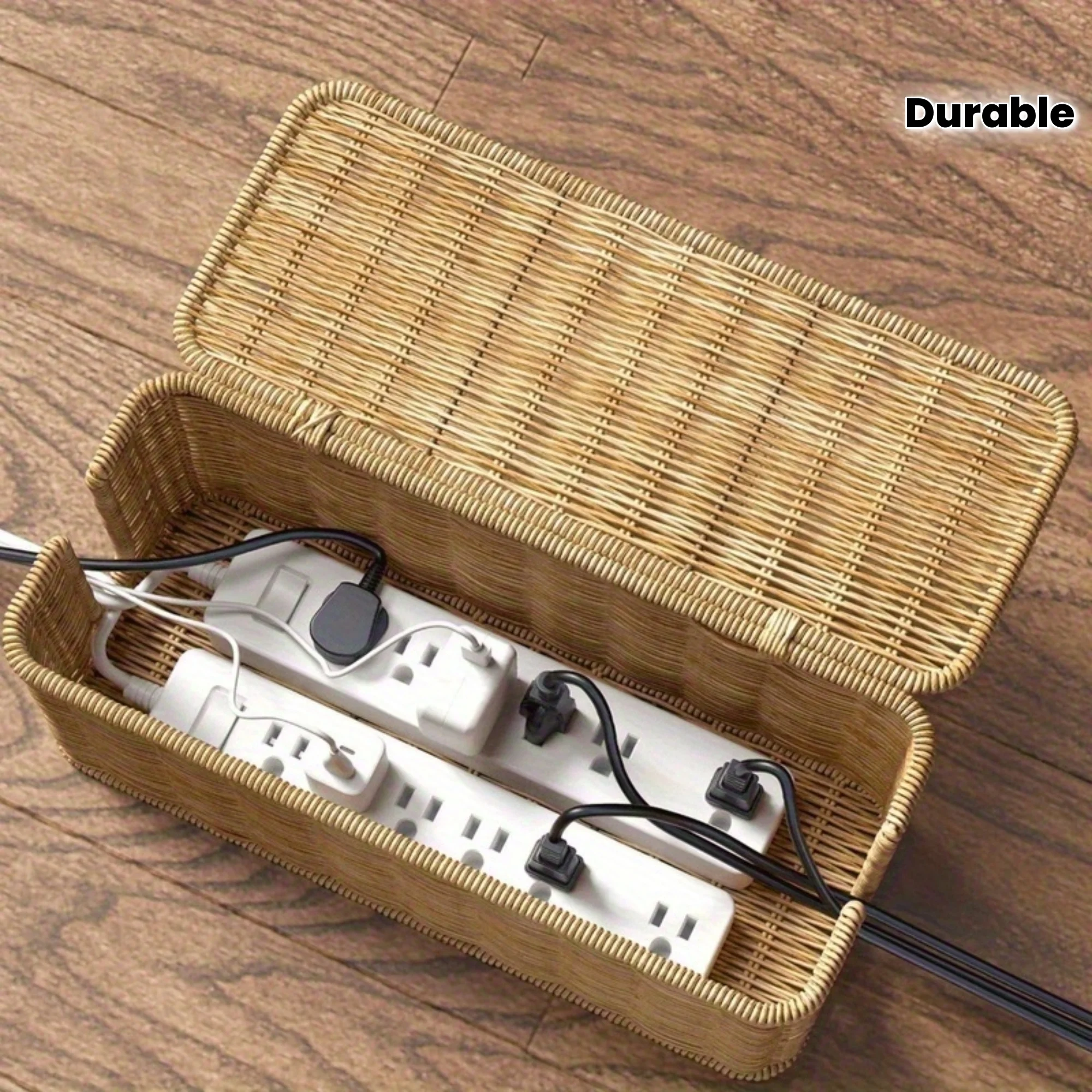 Cable Management Box - Ręcznie Pleciony Rattanowy Organizer na Kable