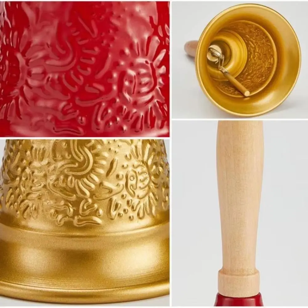 Creative Tabletop Metal Hand Bell Manual Operation Extra Loud Hand Cranked Bell Wood Handle Sturdy Christmas Decoration Bells